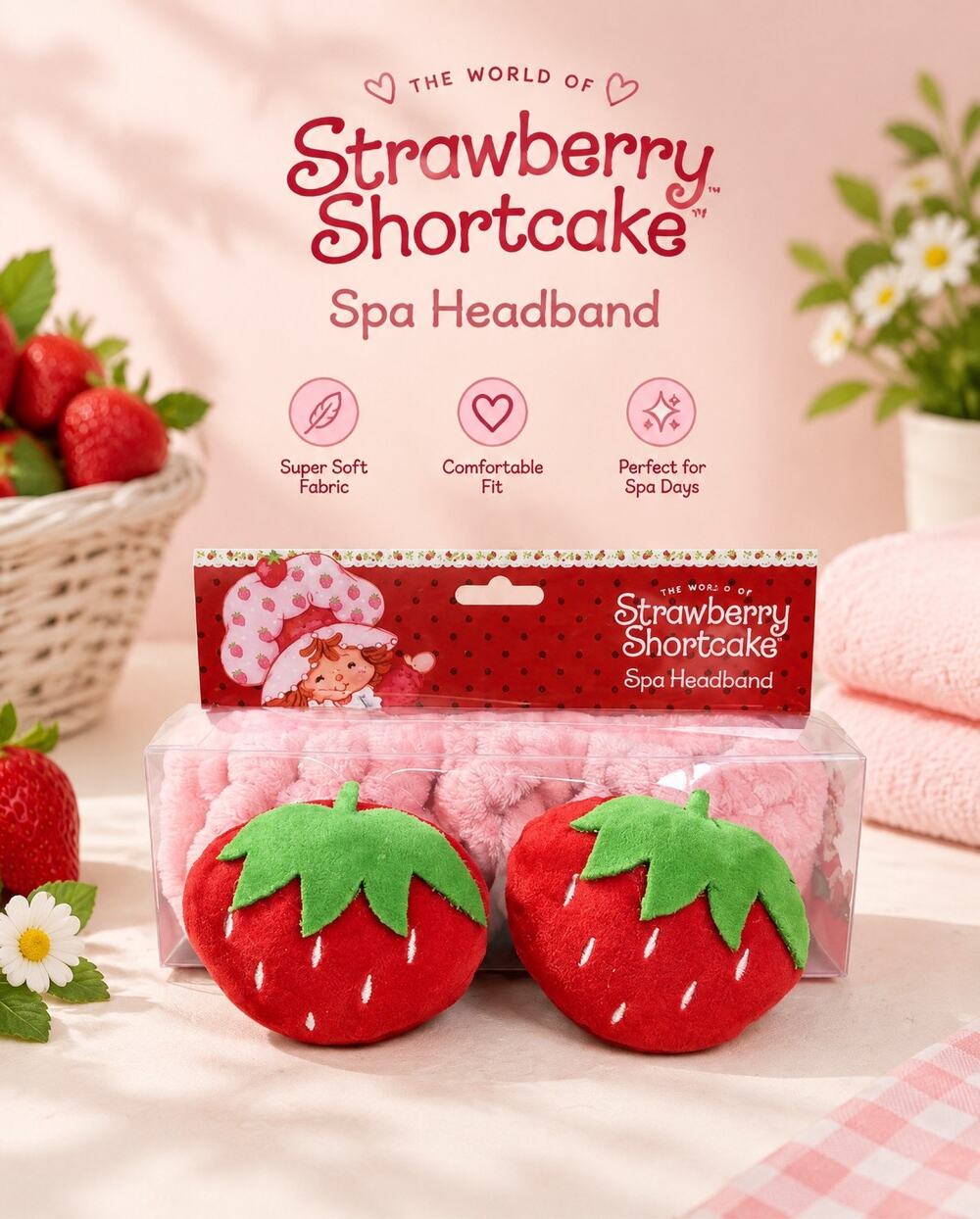 Strawberry Shortcake Spa Headband Pink Soft Plush Makeup Hair Accessory